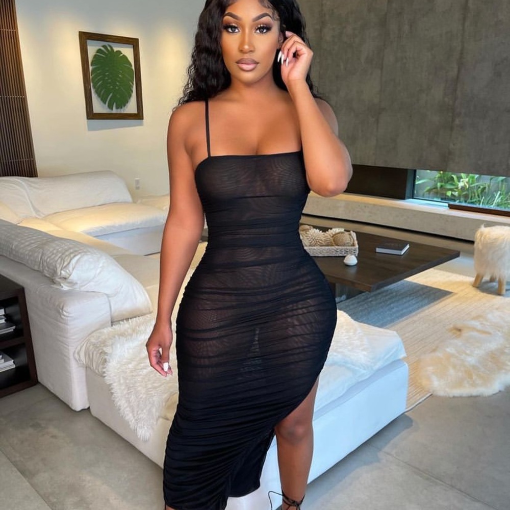 Black Mesh Midi Dress